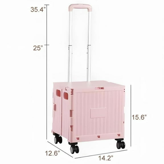 Folding Utility Cart Portable Rolling Crate Handcart Shopping Trolley Collapsible Tool Box, with Lid, Basket on 4 Rotate Wheels, for Grocery, Shopping, Office, Storage