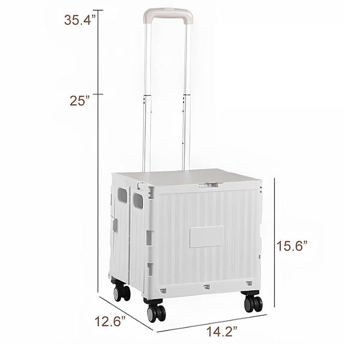Folding Utility Cart Portable Rolling Crate Handcart Shopping Trolley Collapsible Tool Box, with Lid, Basket on 4 Rotate Wheels, for Grocery, Shopping, Office, Storage