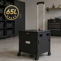 VUSIGN Collapsible Rolling Crate, 65L Foldable Utility Cart on Wheels for Teachers Schools Home Office Shopping, Black