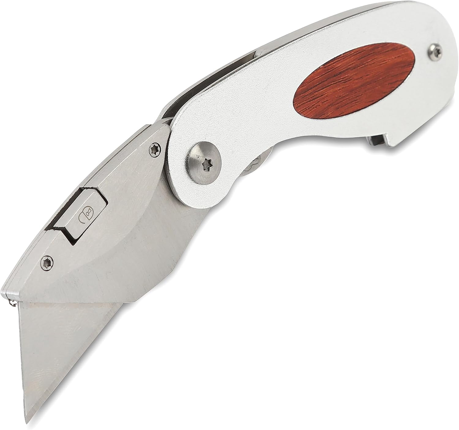 Folding Utility Knife, Accepts Standard Utility Knife Blades, Box Cutter Aluminum Handle, Attractive Wood Finish, For Home, Office, Trades, and Warehouse