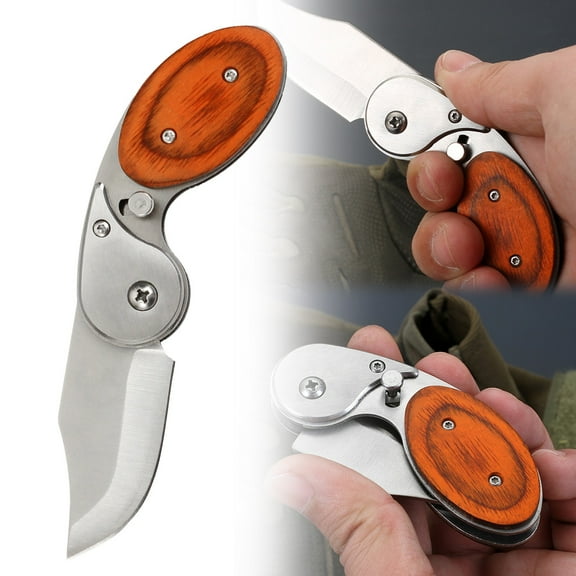 Folding Utility Knife Box Cutter with Wooden Handle Compact Sharp Blade for Opening Packages Everyday Cutting Tasks,utility tool,folding box cutter,Silver,1PC