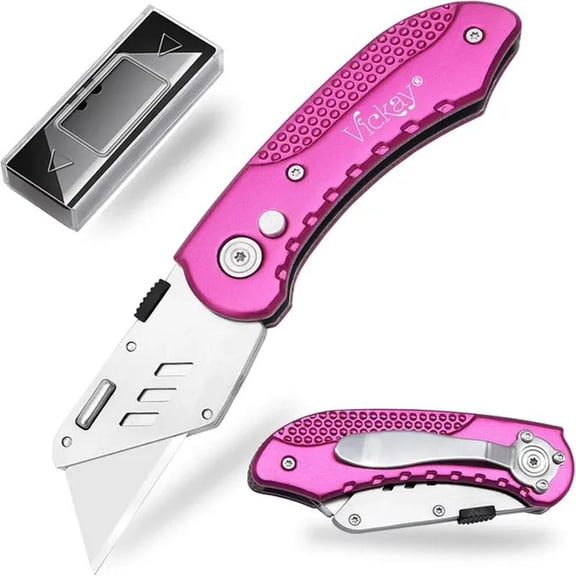 Folding Utility Knife, Box Cutter with Quick Change Blades, Safety Lock Design, Lightweight Aluminum Handle with Belt Clip