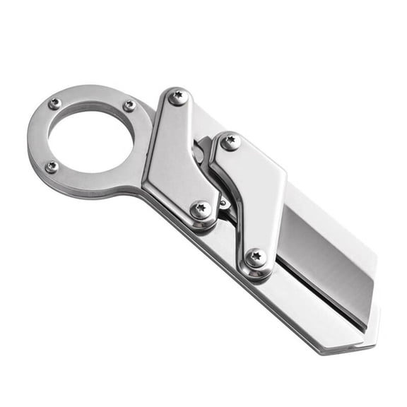 Folding Utility Knife Portable Box Cutter with Finger Ring Handle Stainless Steel Compact Retractable Blade for Cartons