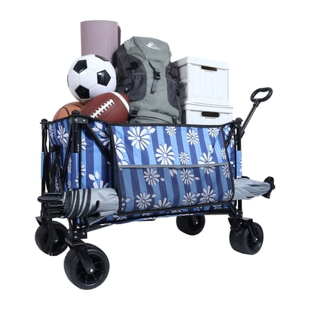 Folding Wagon 480lbs Capacity - Heavy Duty Utility Cart with All-Terrain Wheels, Drink Holders & Brakes - Camping, Sports, Garden - 150L Large Capacity