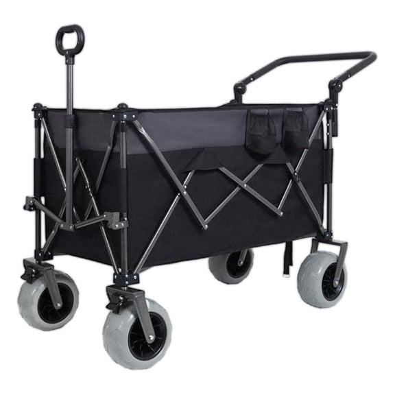 Folding Wagon Cart 300L, Heavy Duty Beach Wagon with Swivel Handle & All-Terrain Wheels for Camping, Groceries & Outdoor Transport