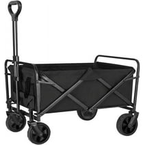 Folding Wagon Cart Collapsible Outdoor Utility Wagon Heavy Duty Garden Carts Portable Grocery Wagon Adjustable Handle Beach Camping Wagon Carts with Cup Holders for Sports Shopping Garden