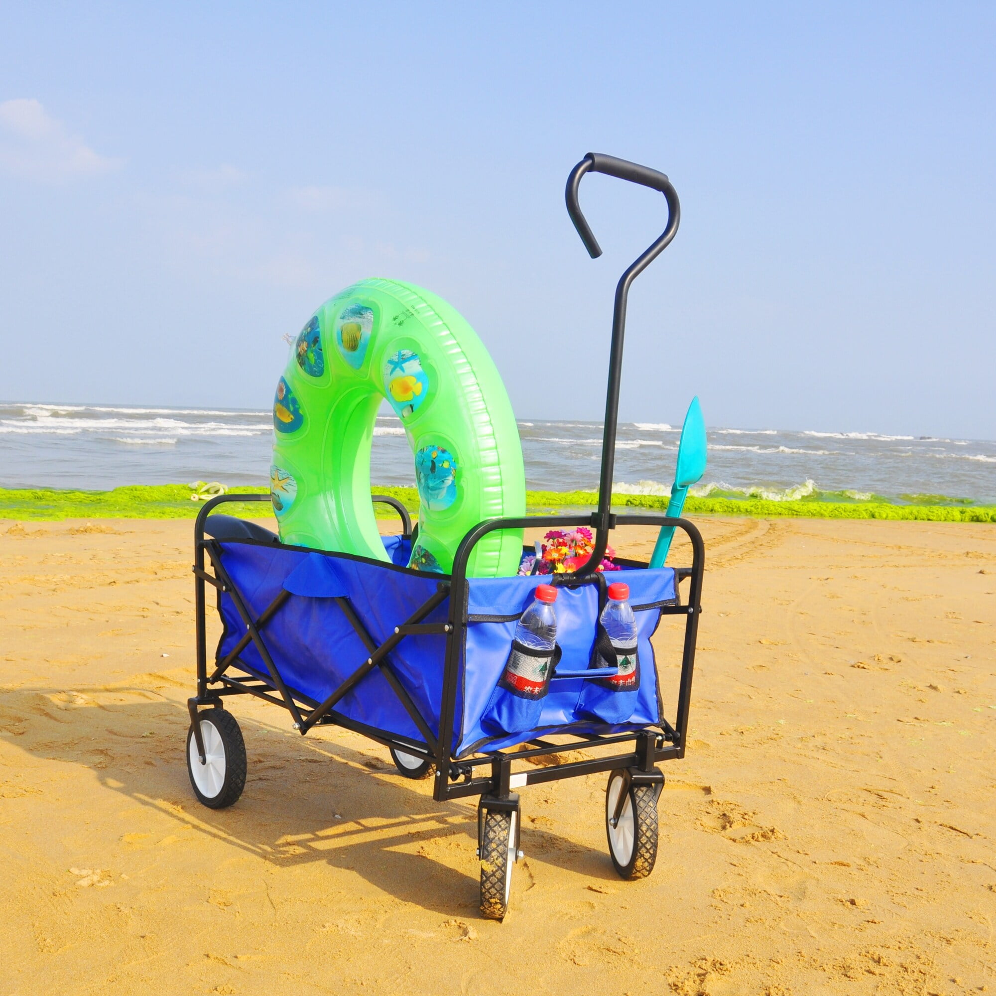 Blue Heavy-Duty Steel Frame Folding Utility Wagon Cart