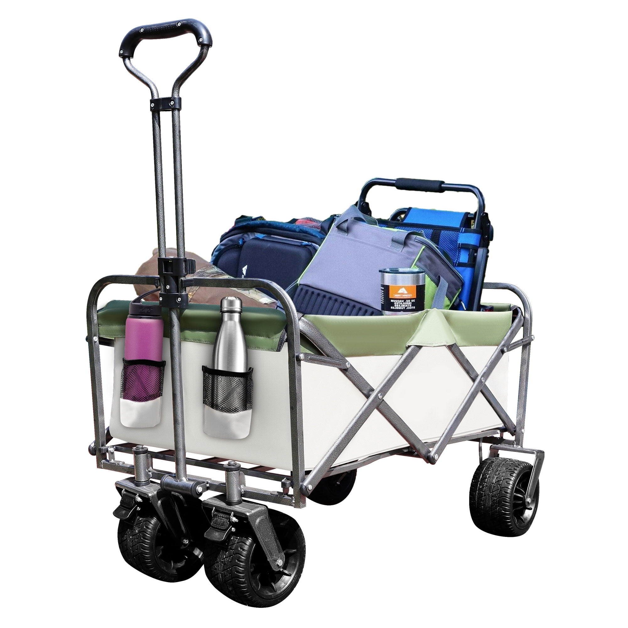 Folding Wagon Cart with Cup Holders,BTMWAY Heavy Duty 350 lb Capacity