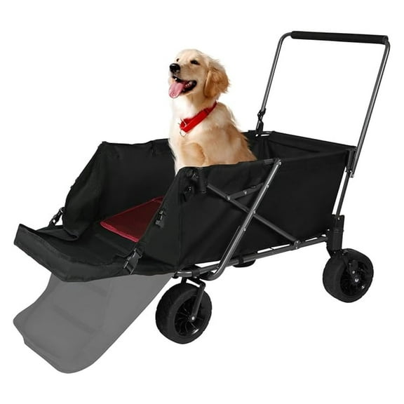 Folding Wagon Cart Heavy Duty 220L, Extendable Utility Wagon with Wheels - Collapsible Dog Cart for Camping, Sports, Gardening, Black