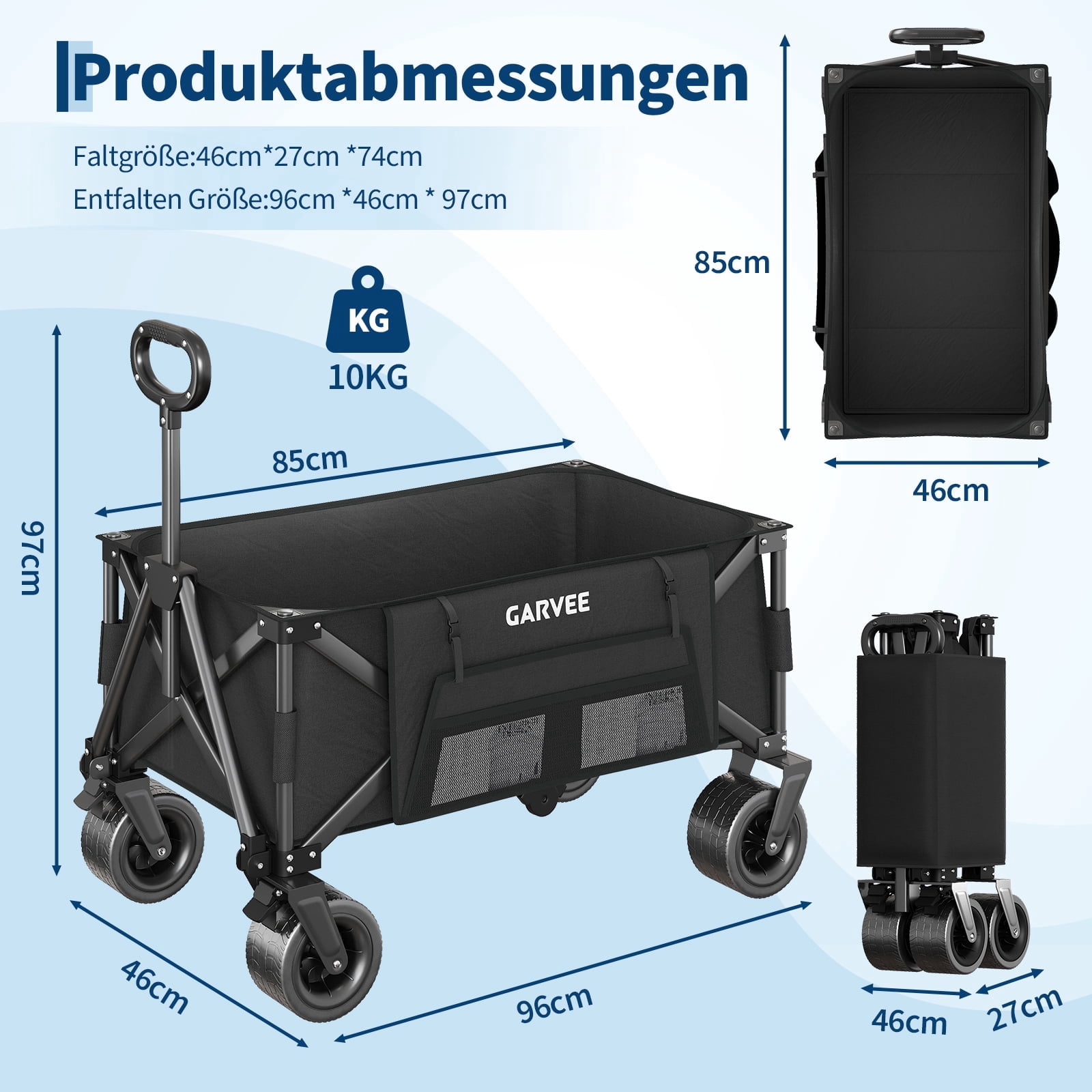Folding Wagon Cart Heavy Duty, Collapsible Utility Wagon with 8-Inch All-Terrain Wheels, 600D Oxford Fabric, Large Capacity Outdoor Cart for Beach, Garden, Camping
