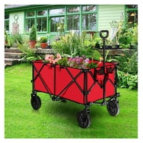 Folding Wagon Cart, Outdoor Utility Wagon with Adjustable Handle - 180lbs Capacity, Collapsible Beach Wagon for Camping, Picnics, and Shopping