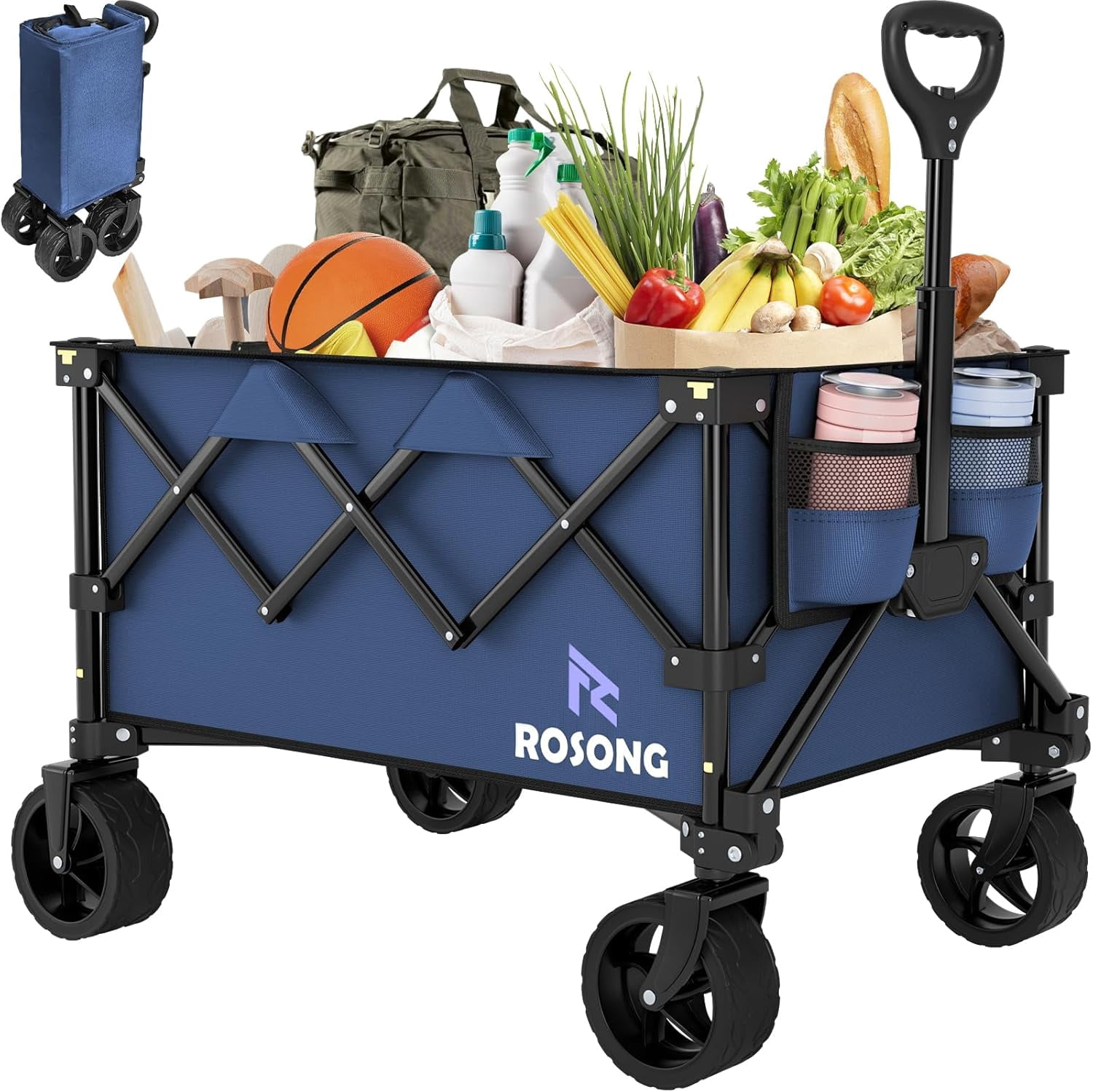 Foldable Wagon Cart 360LBS Capacity - Collapsible Utility Cart With All-Terrain Wheels & Cup Holders (Blue) Portable Garden Transport Wagon - View #4