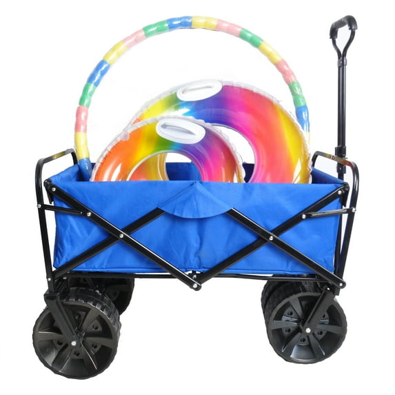 Folding Wagon Garden Shopping Beach CartAssembled Blue 38.1L' x 19.7W' x 42.1H'