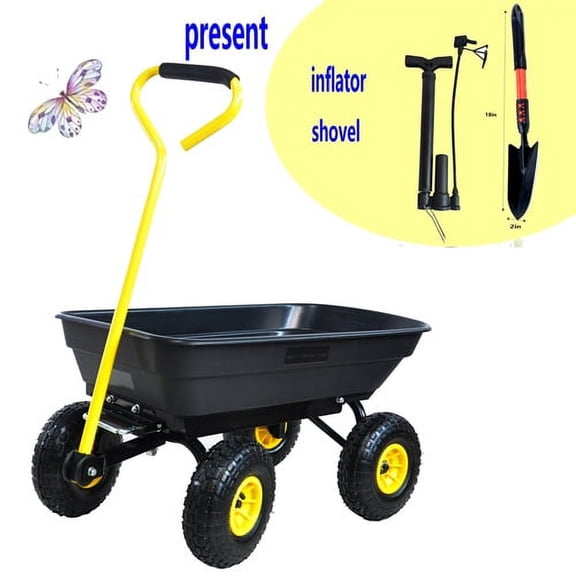 Folding Wagon Poly Garden Dump Cart with Steel Frame and 10-in Pneumatic Tires, 300-Pound Capacity black