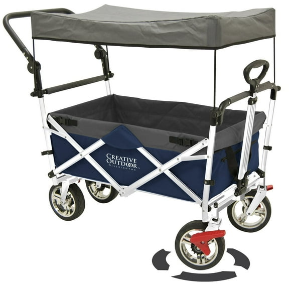 Folding Wagon for Kids, Foldable Canopy with Sun/Rain Shade (Navy Blue)