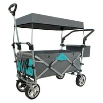 Folding Wagon with Canopy - Heavy Duty Utility Cart, 150lbs Capacity, Collapsible Outdoor Wagon for Beach, Camping, Kids & Pets - Gray