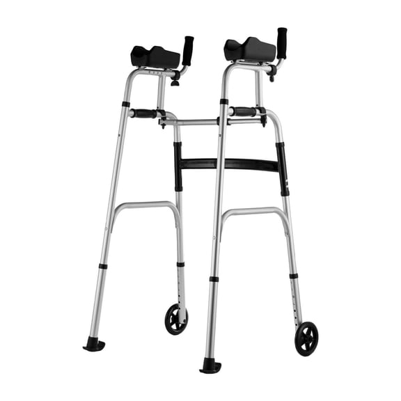 Folding Walker with Armrests - 450lbs Adjustable Height Lightweight Aluminum Mobility Aid for Seniors, 2 in 1 Foldable Walker with Wheels, Standing Assist