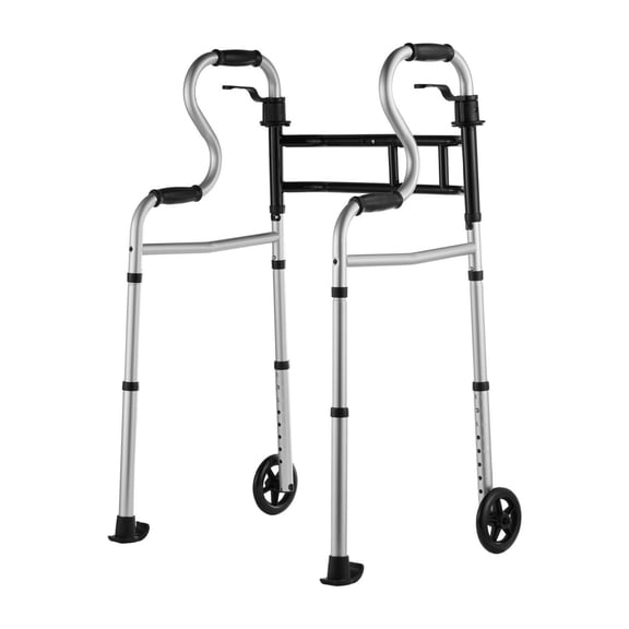 Folding Walker on Wheels, 3-in-1 Stand Assist, Adjustable Height & Width, Lightweight Aluminum Mobility Aid for Seniors, Up to 350LBS, Front Wheeled Walker
