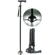 Folding Walking Cane with 8 LED Lights - Adjustable Height for Men, Women, Seniors - Self Standing Folding Posture Support Cane, Portable Collapsible Cane, Comfortable and Lightweight - Black