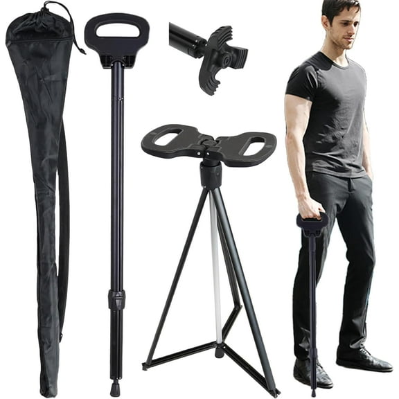 Folding Walking Cane with seat for Men & Women,2-in-1 Adjustable Portable Cane Chair,Walking Stick with Seat for Seniors & Adults,Crutches Stool with Carry Bag for Hiking Traveling