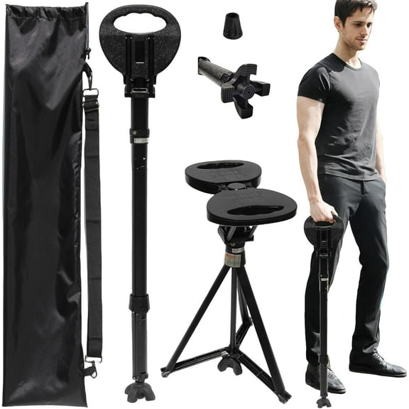Folding Walking Cane with seat for Men & Women,2-in-1 Adjustable Portable Cane Chair,Walking Stick with Seat for Seniors & Adults,Crutches Stool with Carry Bag for Hiking Traveling