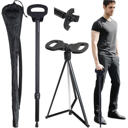 Folding Walking Cane with seat for Men & Women,Adjustable Portable Cane Chair,Walking Stick with Seat for Seniors & Adults,Crutches Stool with Carry Bag for Hiking Traveling