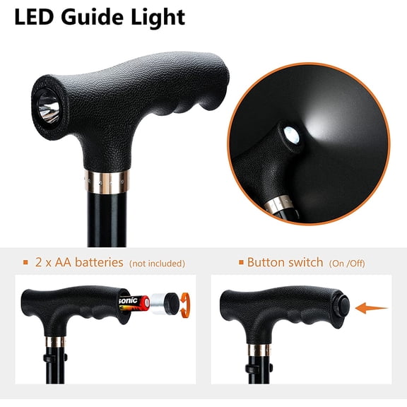 Folding Walking Cane with LED Light for Women & Men - Foldable, Adjustable, Collapsible Lightweight Aluminum Walking Stick for Seniors & Adults