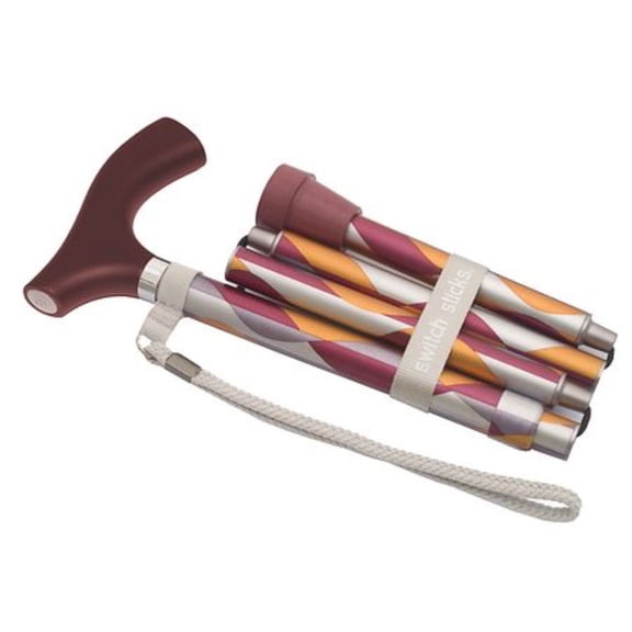 Folding Walking Cane with Waves Design, Adjustable Height (32"-37"), Portable & Lightweight Aluminum