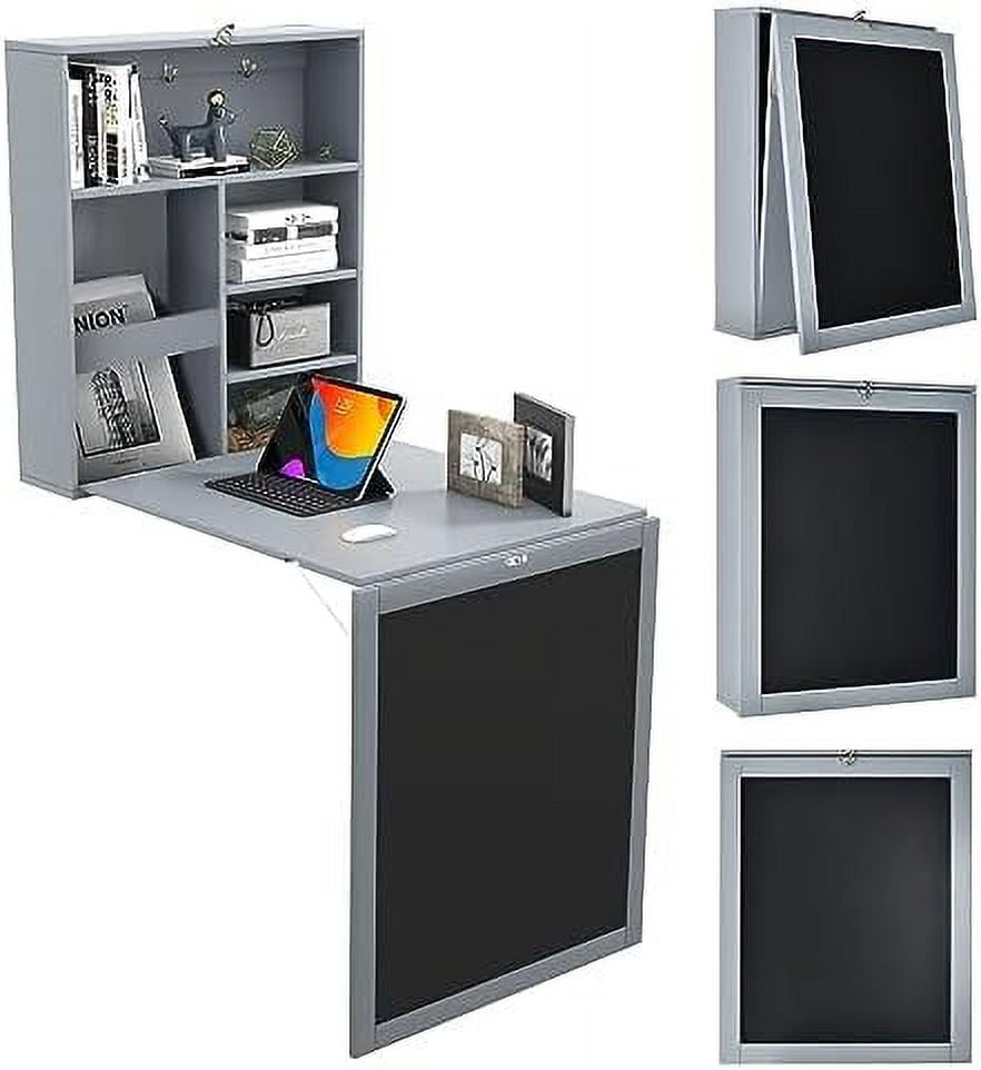 Folding Wall Desk Wall Mounted Fold Out Desk with Shelves & Hooks ...