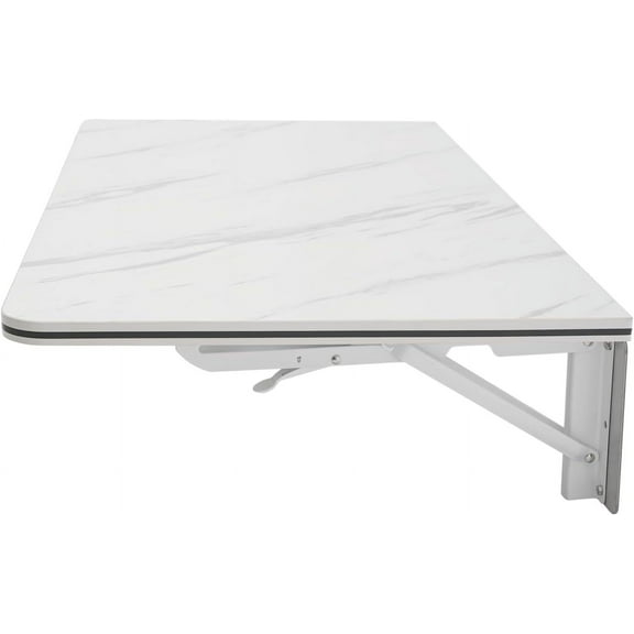 Folding Wall Desk,Space Saving Folding Table,Wall Mounted Drop-Leaf Desk,Floating Computer Table Writing Workstation,Fold Down Laptop Desk,Corner Floating Desk (White-Rounded Edge, 31.5x15.75)
