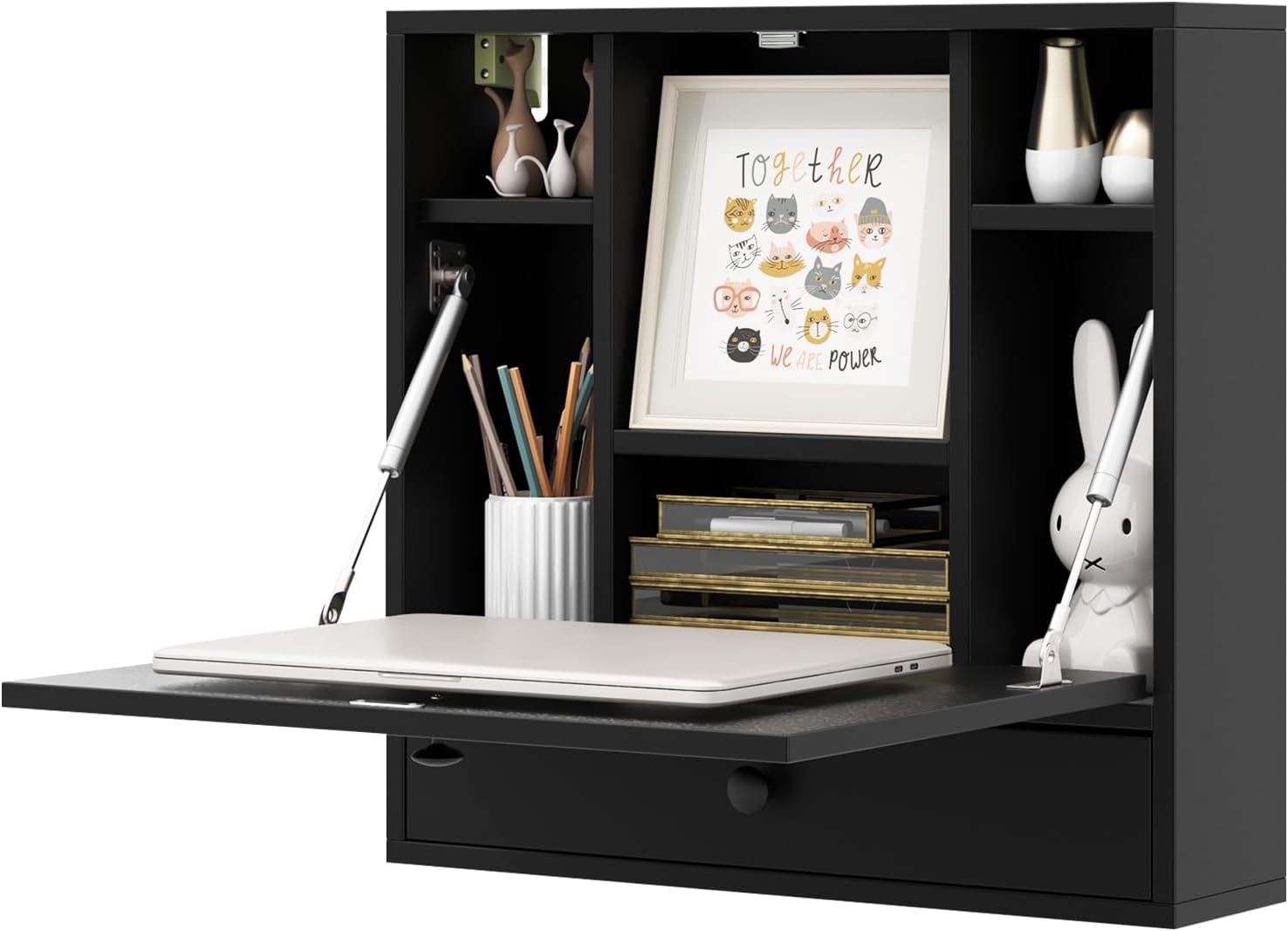 Folding Wall Desk Wood Wall Mounted Desk with Storage Drawer and