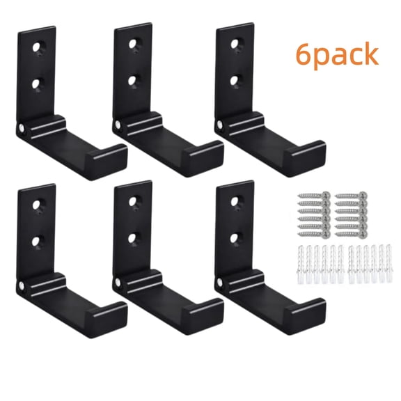 Folding Wall Hooks 6 Pack, Heavy Duty Aluminum Alloy Foldable Coat Hooks for Hanging Bags, Towels, Hats and Headphones, Space Saving Wall Mounted with Screws, Black