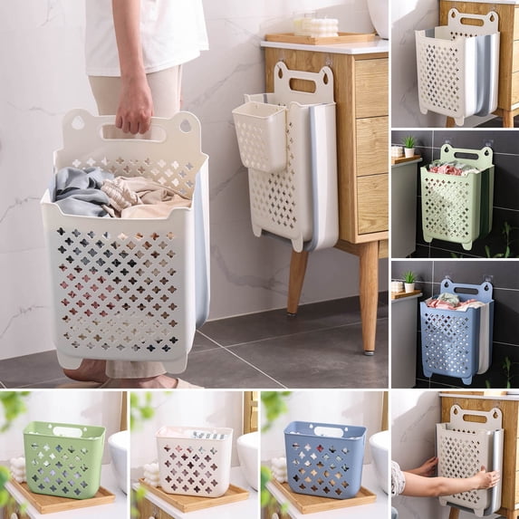 Folding Wall-Mount Laundry Basket with Handles – Large Portable Dirty Clothes Storage for Bathroom, Dorms, Apartments, and ’ Toy Organizer