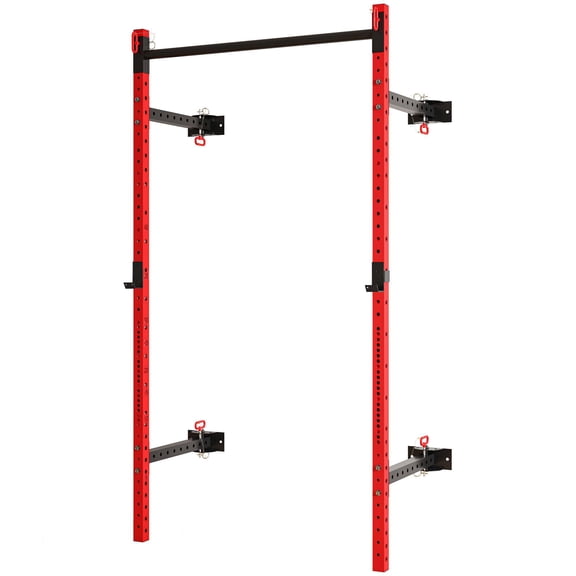 Folding Wall Mounted Adjustable Squat Rack with Pull Up Bar 1000 Lbs Capacity Power Rack Red