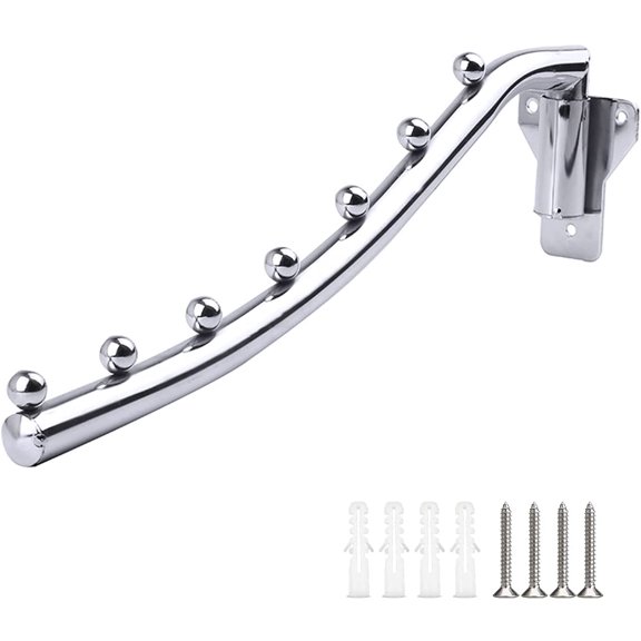 Folding Wall Mounted Clothes Hanger Rack, Stainless Steel Garment Hooks with Swing Arm Holder, Space Saver Clothing Hanging System Closet Storage Organizer with Screws for Bedroom Laundry Room,1 Pack