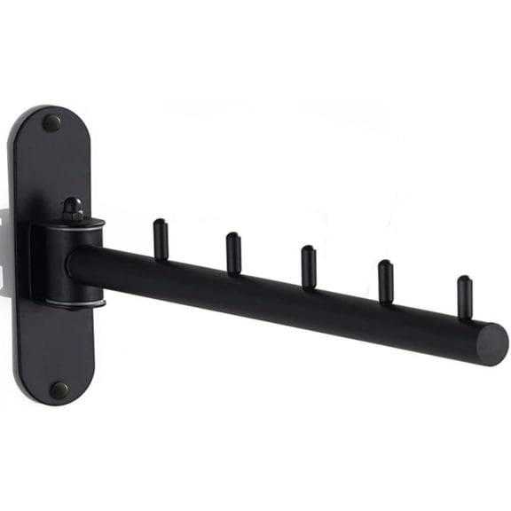 Folding Wall Mounted Clothes Hanger Rack with Swing Arm, Foldable 180Rotation, Stainless Steel 304 Folding Clothes Hanger Drying Rack Rod, for Laundry Room Valet Hook (Black)
