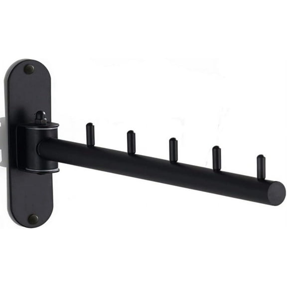 Folding Wall Mounted Clothes Hanger Rack with Swing Arm, Foldable 180Rotation, Stainless Steel 304 Drying Rod, for Laundry Room Valet Hook (Black)