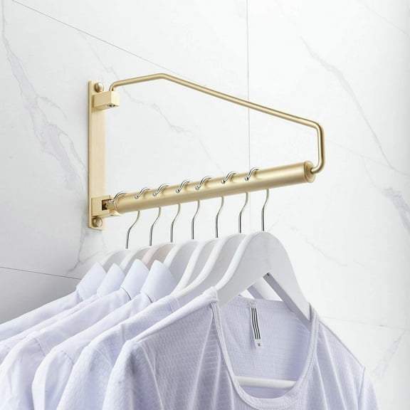 Folding Wall Mounted Clothes Hanger Solid Brass Swing Arm Holder Heavy Duty Drying Wall Mount Brushed Gold