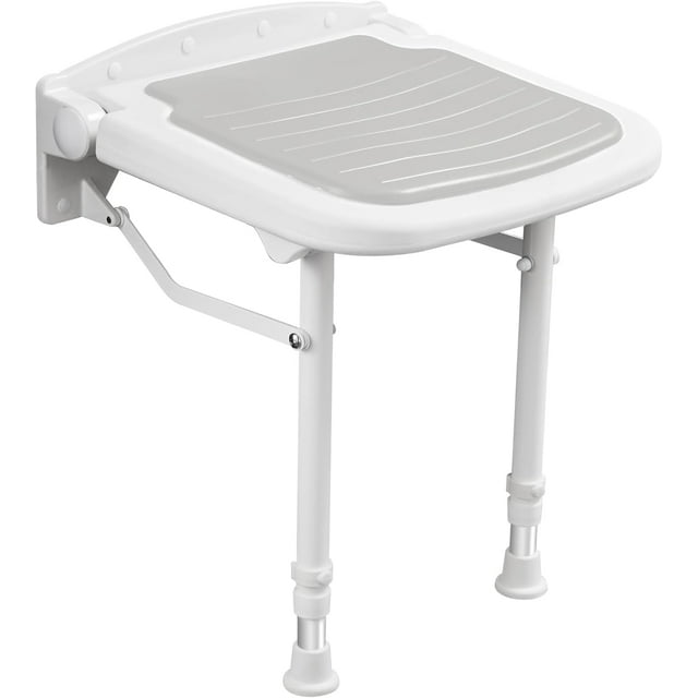 Folding Wall Mounted Shower Seat,Support 550lbs,Adjustable Height Fold
