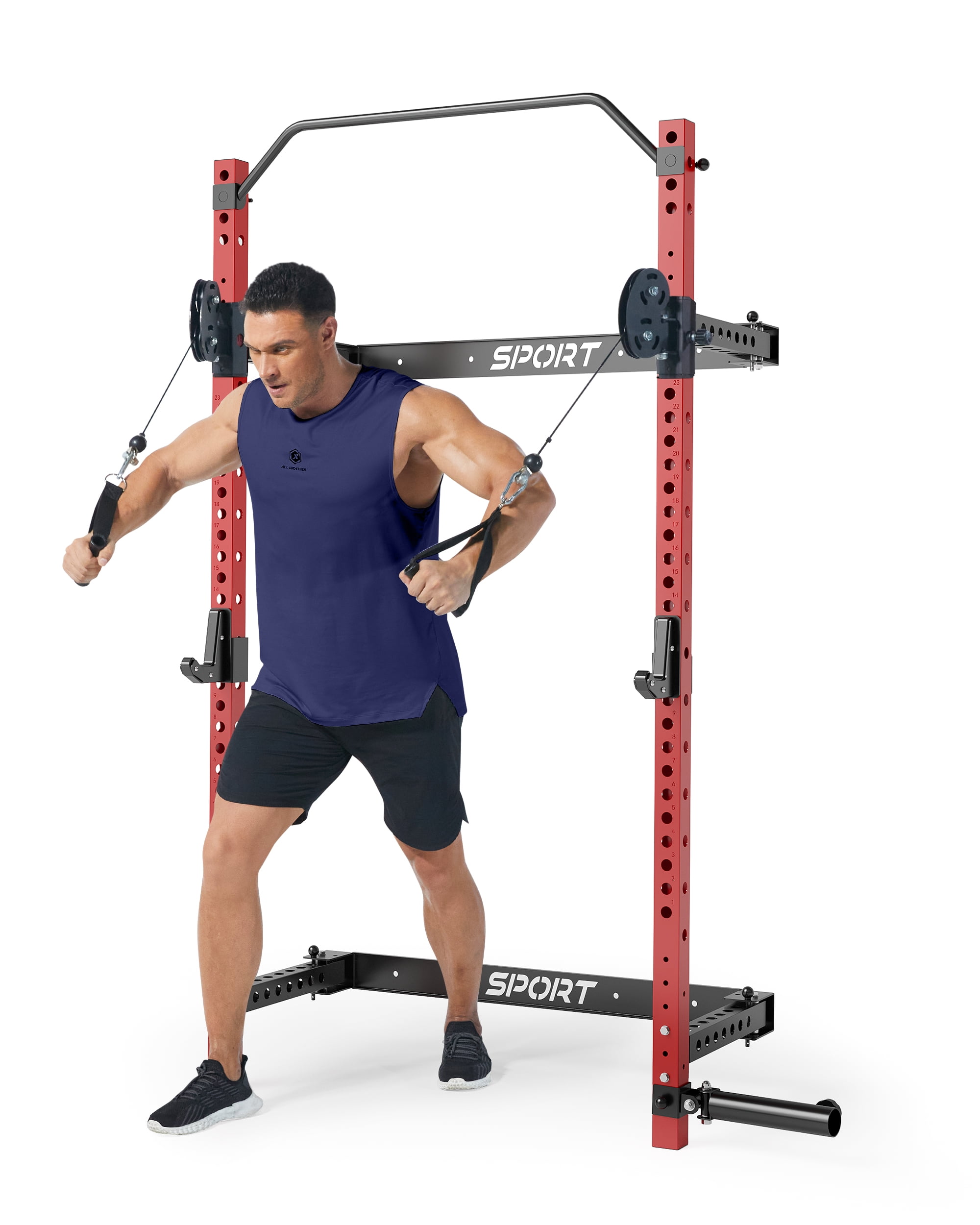 Folding Wall Mounted Squat Rack, 1000LBS Capacity Power Rack with Pull-Up Bar & 360° Landmine, Heavy Duty Space-Saving Gym Equipment for Home & Garage