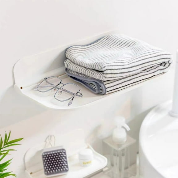 Folding Wall Shelf 11x7in Expandable Bath Organizer Collapsible Storage Rack 0-90° AdjustableSpace Saving Hanging Shelf Fold-Flat Adhesive Shelf Waterproof Vanity Organizer 10KG Capacity