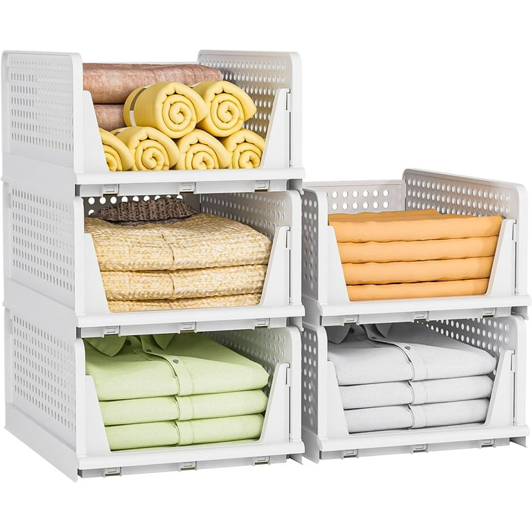 Folding Wardrobe Storage Box,5 Packs Plastic Drawer Organizer Stackable  Storage Baskets Closet Container Office Home Bedroom Laundry Pull Out  Drawer