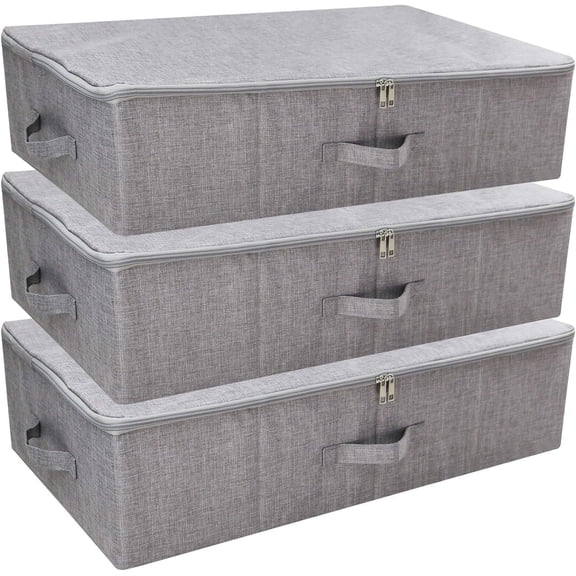 Folding Washable Dustproof Underbed Storage Bins for Closet, Wardrobe Clothes, Blankets, Duvets, Sweaters Organizer, Dark Gray, Pack of 3
