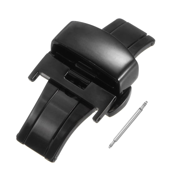 Folding Watch Clasp Push Button Quick Release for 18mm Leather Watchband Black