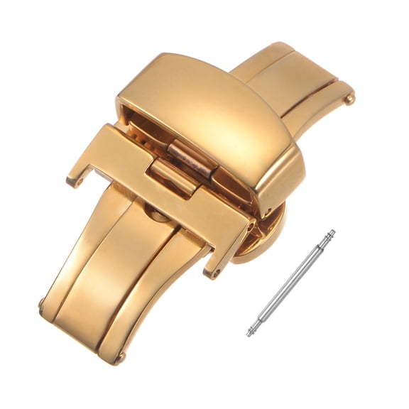 Folding Watch Clasp Push Button Quick Release for 18mm Leather Watchband Gold Tone