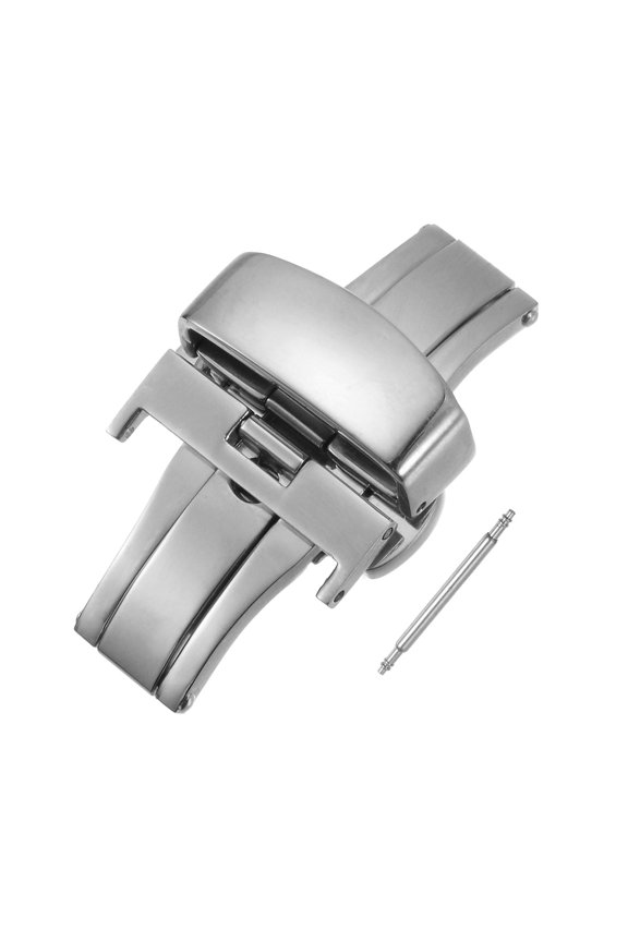 Folding Watch Clasp Push Button Quick Release for 20mm Leather Watchband Silver Tone