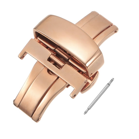 Folding Watch Clasp Push Button Quick Release for 22mm Leather Watchband Gold Pink