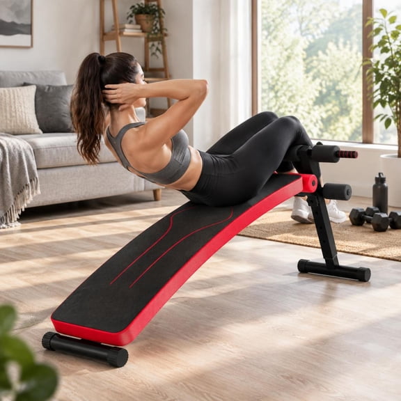 Folding Weight Bench, Adjustable Sit-up Board, Slant Workout Bench, Red