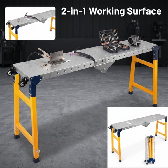 Folding Welding Table Heavy Duty Steel Workbench, 1100lbs Load Capacity Portable Workstation for DIY Metalwork