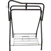 Jeffers Folding Western Saddle Rack   Black Metal Saddle Stand with Bottom Wire Storage Shelf, Compact & Portable Horse Tack Organizer for Barn, Stable, Trailer, Travel, or Home Use